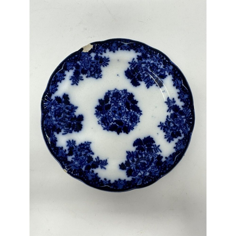 Antique WHARF POTTERY 6” Scalloped Edge WALDORF Semi Porcelain Bread Plate 1800s